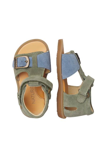Sandales en daim quarzo Marron-orange+Vert-céleste 9 - vertbaudet enfant 