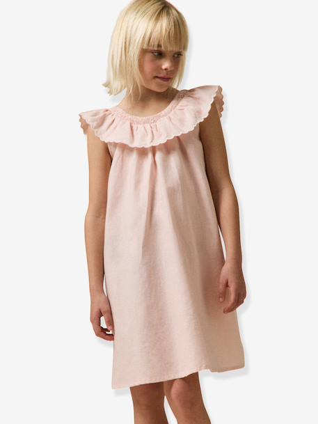 Robe courte fille rose pâle+vert sauge 1 - vertbaudet enfant 