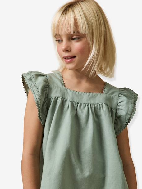 Robe courte fille rose pâle+vert sauge 9 - vertbaudet enfant 