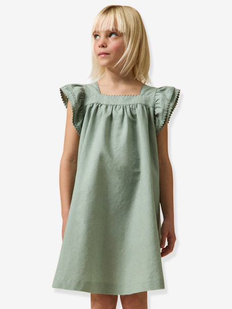 Robe courte fille rose pâle+vert sauge 7 - vertbaudet enfant 