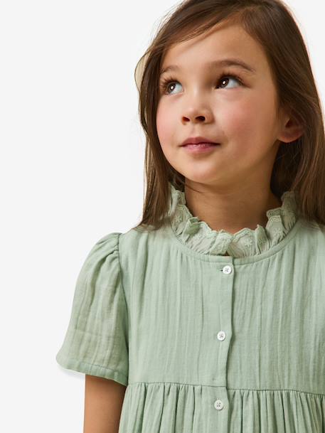 Robe courte gaze de coton vert sauge 2 - vertbaudet enfant 