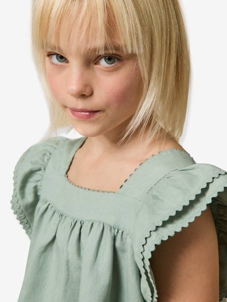 Robe courte fille rose pâle+vert sauge 10 - vertbaudet enfant 