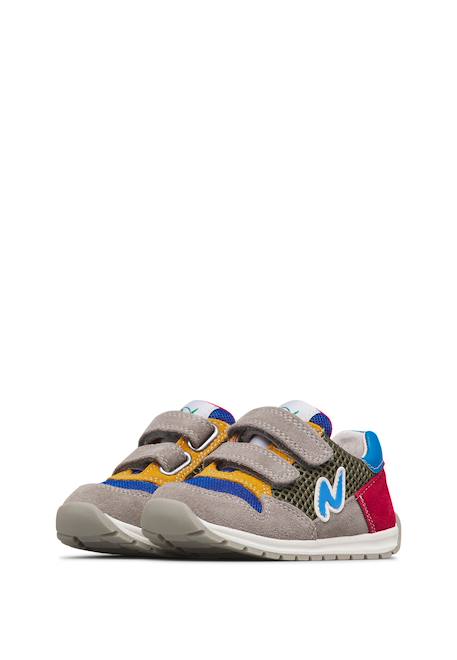 Sneakers en cuir et tissu sammy 3 vl. Beige-vert+Bleu foncé-orange+Céleste-jaune+Fuchsia-vert+Gris-bleu+Rose-fuchsia+Rose-jaune+Rouge-vert+Sage-rose 25 - vertbaudet enfant 