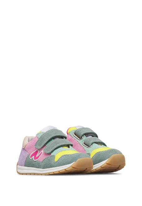 Sneakers en cuir et tissu sammy 3 vl. Beige-vert+Bleu foncé-orange+Céleste-jaune+Gris-bleu+Rose-fuchsia+Sage-rose 27 - vertbaudet enfant 