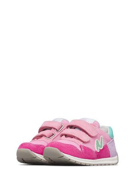 Sneakers en cuir et tissu sammy 3 vl. Beige-vert+Bleu foncé-orange+Céleste-jaune+Gris-bleu+Rose-fuchsia+Sage-rose 25 - vertbaudet enfant 