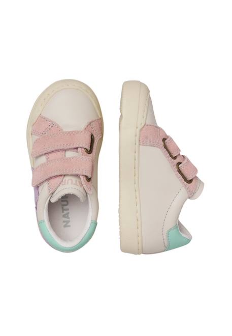 Sneakers en cuir et en daim singery low vl. Blanc-bleu+Céleste-beige 4 - vertbaudet enfant 