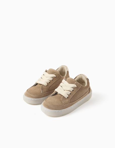 Baskets en daim à lacets Beige 2 - vertbaudet enfant 