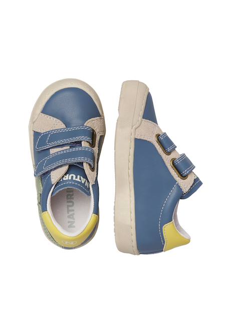 Sneakers en cuir et en daim singery low vl. Blanc-bleu+Céleste-beige 9 - vertbaudet enfant 