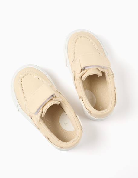 Chaussures bateau en toile avec bride à scratch Beige foncé 3 - vertbaudet enfant 
