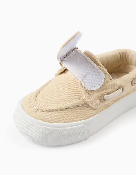 Chaussures bateau en toile avec bride à scratch Beige foncé 4 - vertbaudet enfant 