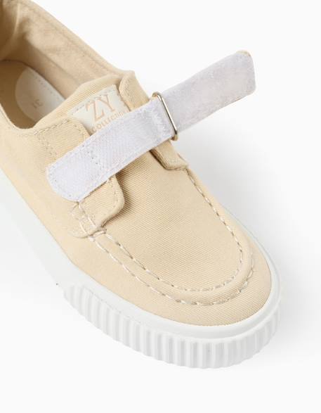 Chaussures bateau en toile avec bride à scratch Beige foncé 4 - vertbaudet enfant 