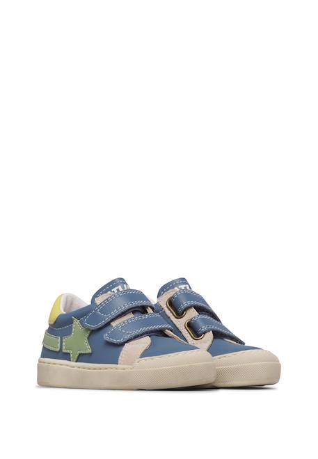 Sneakers en cuir et en daim singery low vl. Blanc-bleu+Céleste-beige 7 - vertbaudet enfant 