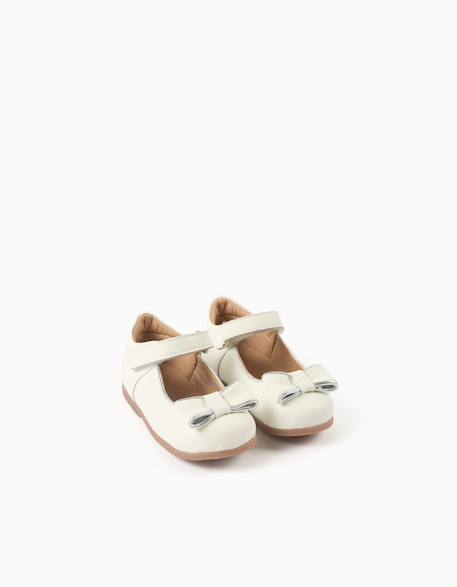 Ballerines en cuir avec nœud décoratif Blanc 2 - vertbaudet enfant 