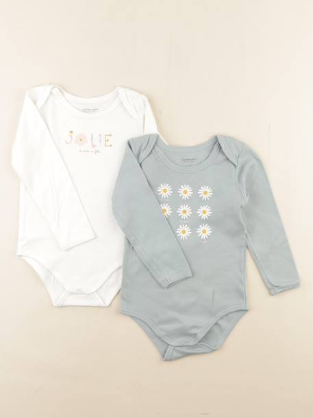 Lot de 2 bodies en coton - 36 mois Blanc, vert 1 - vertbaudet enfant 