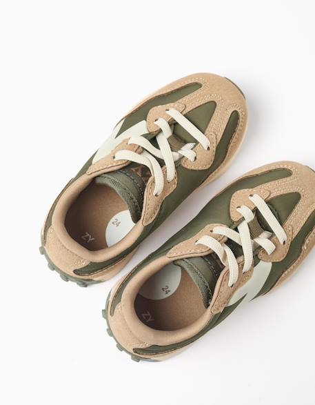 Baskets bi-matière à lacets superlight runner Vert foncé 3 - vertbaudet enfant 
