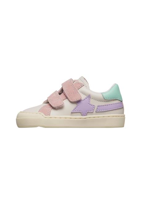 Sneakers en cuir et en daim singery low vl. Blanc-bleu+Céleste-beige 3 - vertbaudet enfant 