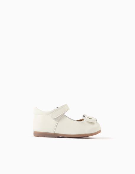 Ballerines en cuir avec nœud décoratif Blanc 1 - vertbaudet enfant 