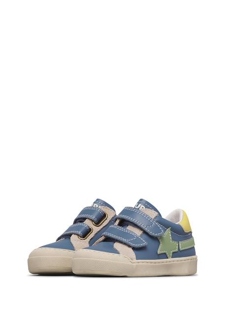 Sneakers en cuir et en daim singery low vl. Blanc-bleu+Céleste-beige 10 - vertbaudet enfant 