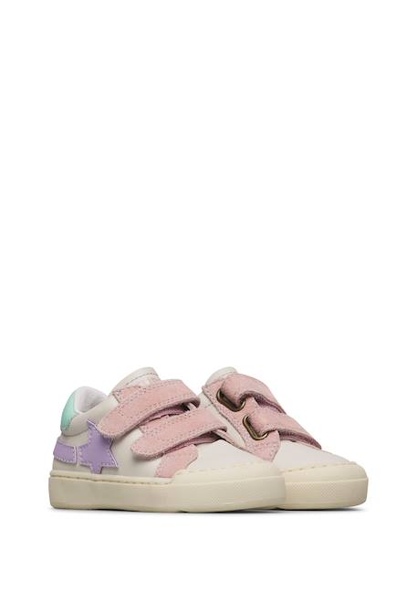 Sneakers en cuir et en daim singery low vl. Blanc-bleu+Céleste-beige 2 - vertbaudet enfant 