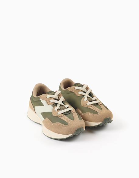 Baskets bi-matière à lacets superlight runner Vert foncé 2 - vertbaudet enfant 