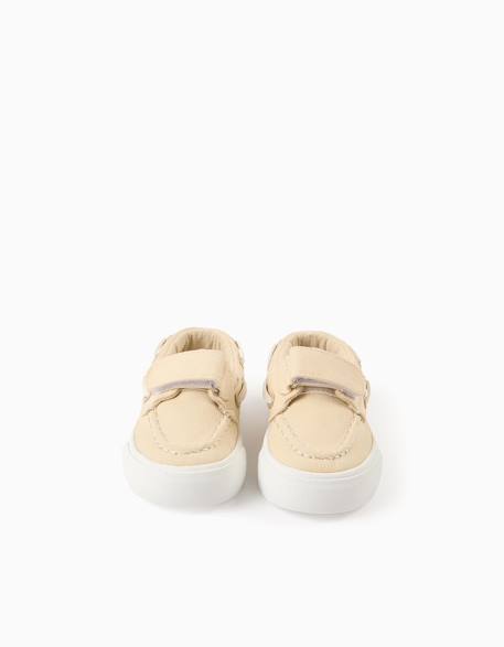 Chaussures bateau en toile avec bride à scratch Beige foncé 2 - vertbaudet enfant 