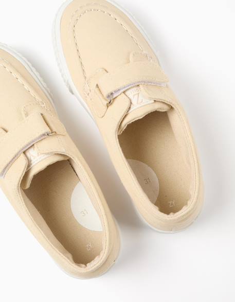 Chaussures bateau en toile avec bride à scratch Beige foncé 3 - vertbaudet enfant 