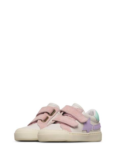 Sneakers en cuir et en daim singery low vl. Blanc-bleu+Céleste-beige 5 - vertbaudet enfant 