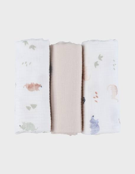 Lot de 3 langes 70* mousseline de coton bio Ecru 1 - vertbaudet enfant 