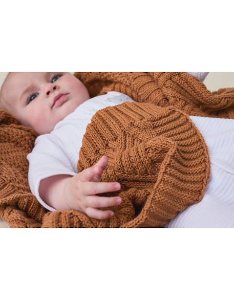 Couverture en tricot bio Bleu+Marron+Rose 9 - vertbaudet enfant 