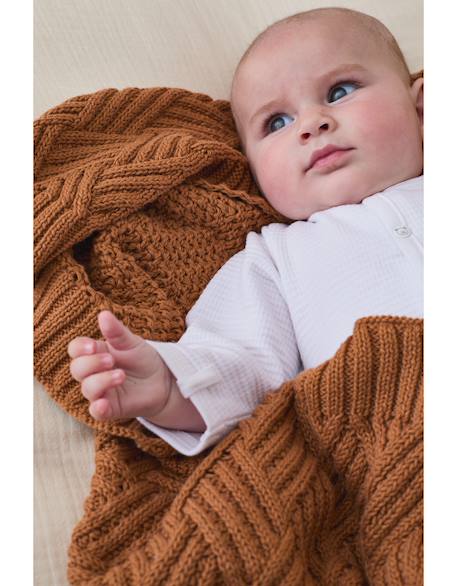Couverture en tricot bio Bleu+Marron+Rose 10 - vertbaudet enfant 