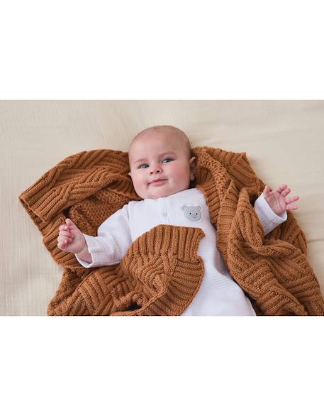 Couverture en tricot bio Bleu+Marron+Rose 8 - vertbaudet enfant 