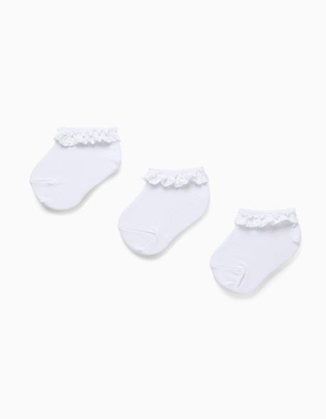 Lot de 3 paires de socquettes avec détail en dentelle Blanc 1 - vertbaudet enfant 