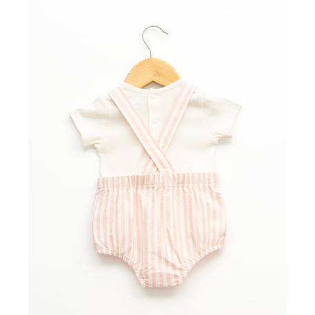 Ensemble salopette + haut 100% coton bébé fille Fond naturel raye rose 5 - vertbaudet enfant 
