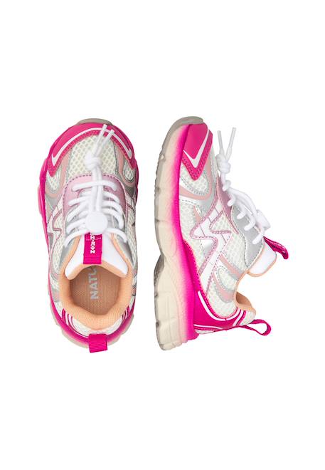 Baskets en cuir et tissu wave. Fuchsia-blanc-rose 4 - vertbaudet enfant 
