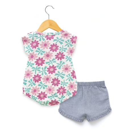 Ensemble short + haut 100% coton bébé fille Imprime rose fond blanc casse 5 - vertbaudet enfant 