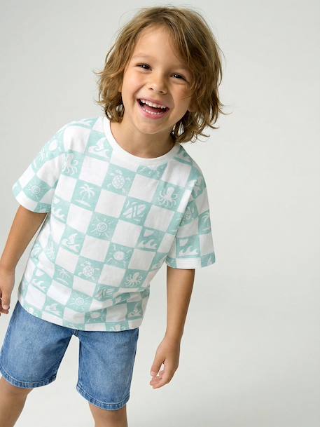 T-shirt manches courtes blanc+vert d'eau 7 - vertbaudet enfant 