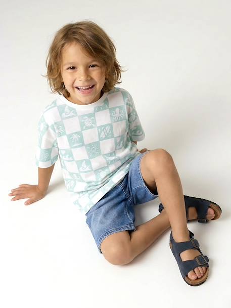 T-shirt manches courtes blanc+vert d'eau 12 - vertbaudet enfant 