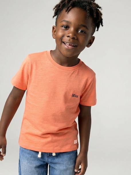 T-shirt garçon personnalisable manches courtes aubergine+blanc+BLEU+jaune pâle+mangue+sauge 24 - vertbaudet enfant 