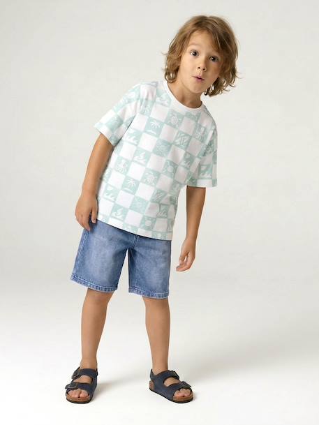 T-shirt manches courtes blanc+vert d'eau 11 - vertbaudet enfant 