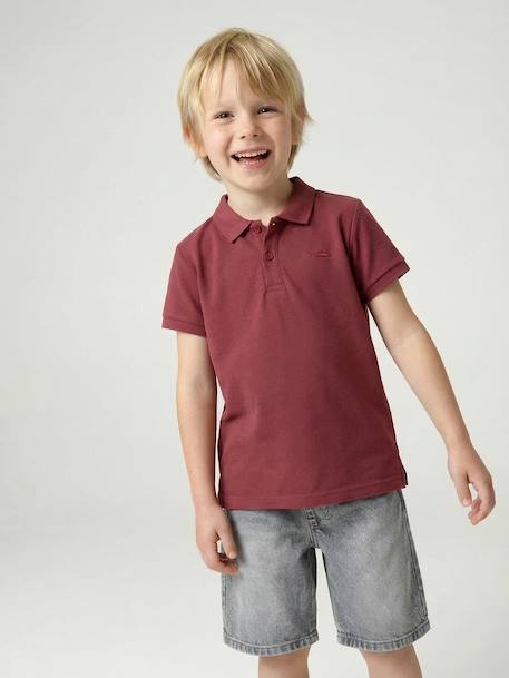 Polo garçon manches courtes broderie poitrine blanc+bleu+jaune pâle+kaki clair+MARINE+terracotta 18 - vertbaudet enfant 