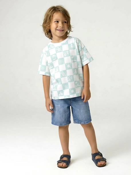 T-shirt manches courtes blanc+vert d'eau 13 - vertbaudet enfant 