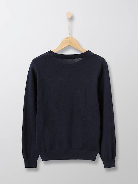 Pull col rond garçon Bleu fonce uni 2 - vertbaudet enfant 