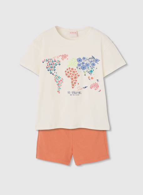 Ensemble en coton fille t-shirt et short Gris 1 - vertbaudet enfant 