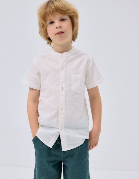 Garçon-Chemise à manches longues en lin et coton avec col mao