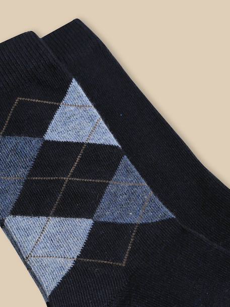 Lot de 2 chaussettes intarsia et unie Bleu fonce bicolor/m 2 - vertbaudet enfant 