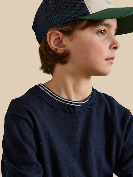 Pull col rond garçon Bleu fonce uni 3 - vertbaudet enfant 