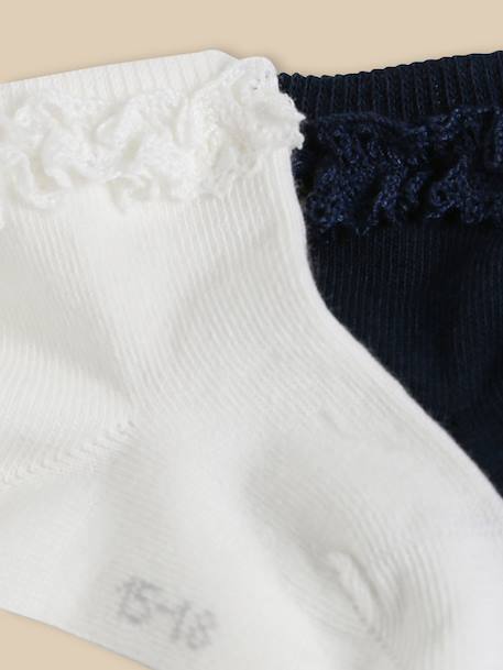 Socquettes avec dentelle bébé par lot de 2 Ecru / marine 2 - vertbaudet enfant 