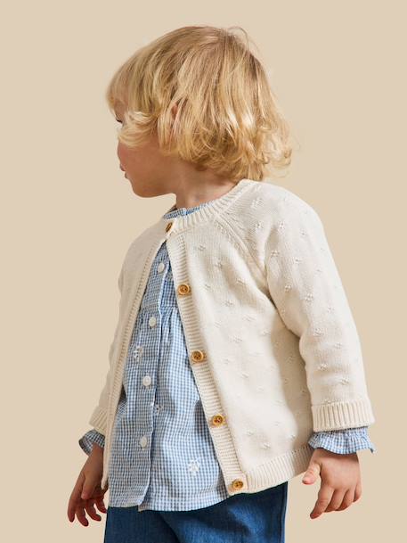 Cardigan maille ajourée bébé - coton biologique Ecru+Jaune pastel+Tangerine+Vert pastel 1 - vertbaudet enfant 