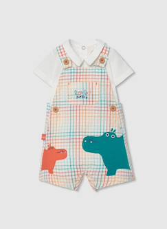 -Ensemble bébé salopette à carreaux en coton