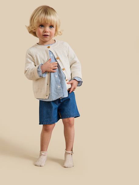Cardigan maille ajourée bébé - coton biologique Ecru+Jaune pastel+Tangerine+Vert pastel 5 - vertbaudet enfant 